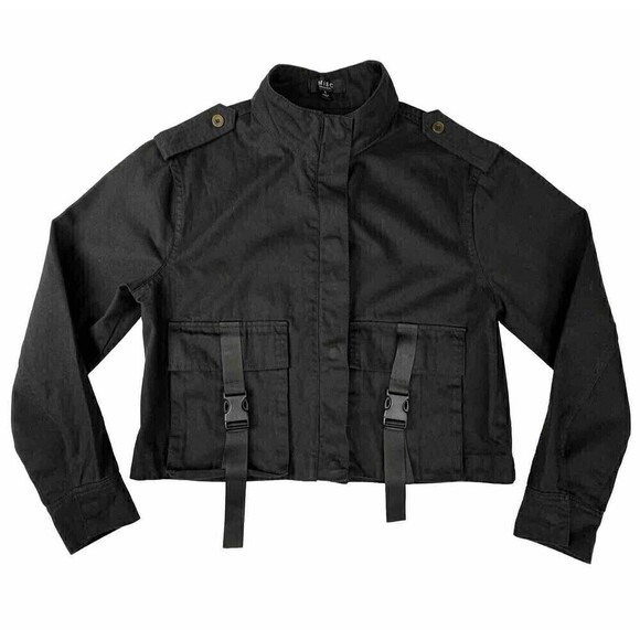 Black Short Jacket Buckle Pockets Womens Size Small Misc Elevated Basics Coat - Picture 1 of 10